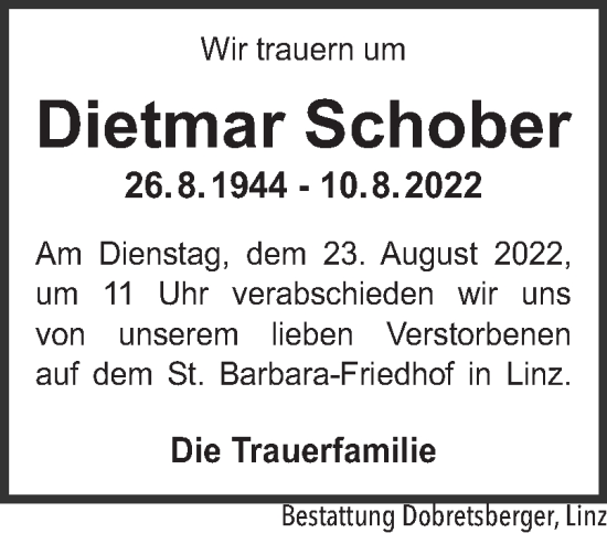Traueranzeige von Dietmar Schober von OÖNachrichten
