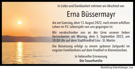 Traueranzeige von Erna Büssermayr von OÖNachrichten