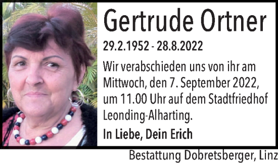 Traueranzeige von Gertrude Ortner von OÖNachrichten