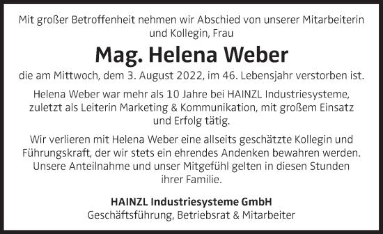 Traueranzeige von Helena Weber von OÖNachrichten