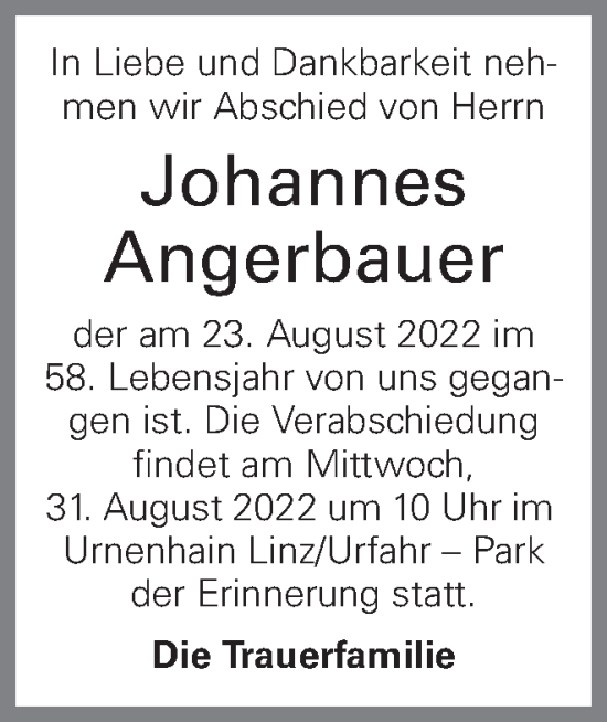 Traueranzeige von Johannes Angerbauer von OÖNachrichten