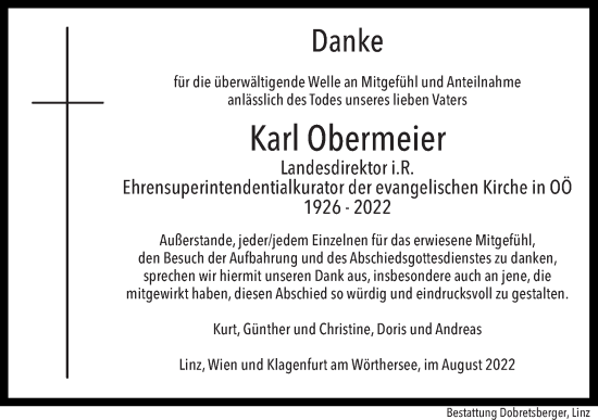Traueranzeige von Karl Obermeier von OÖNachrichten