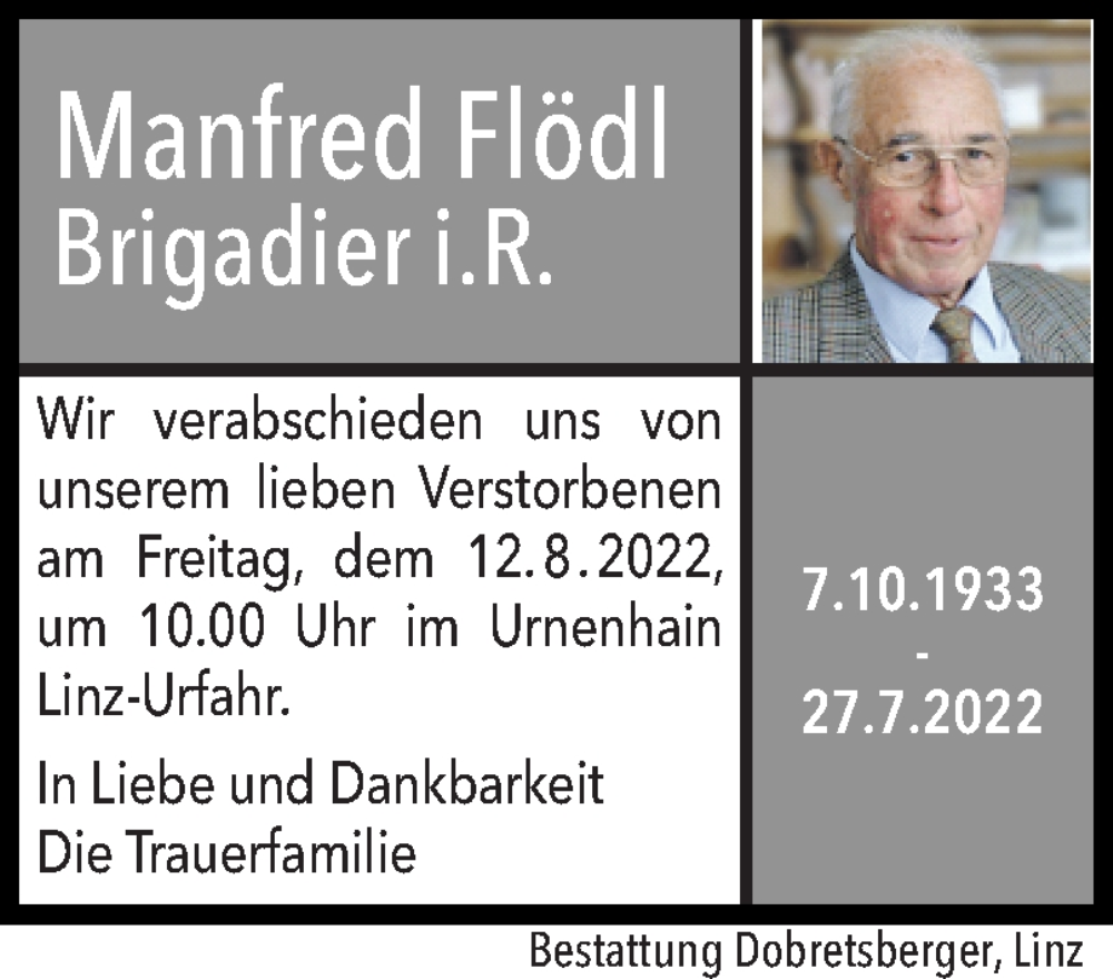  Traueranzeige für Manfred Flödl vom 06.08.2022 aus OÖNachrichten