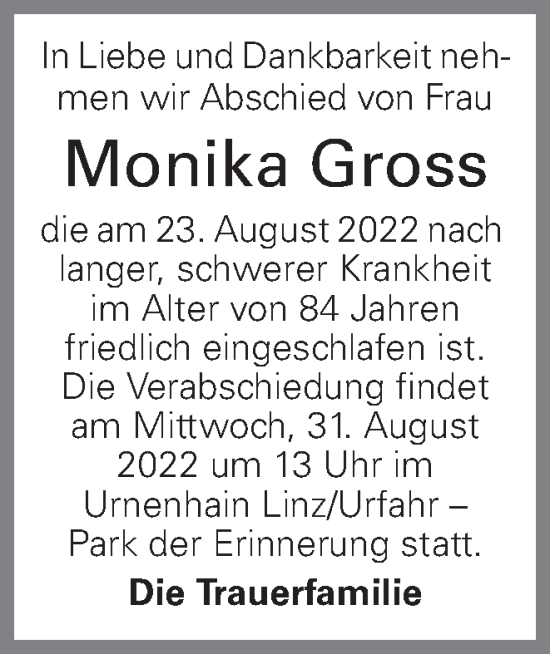 Traueranzeige von Monika Gross von OÖNachrichten