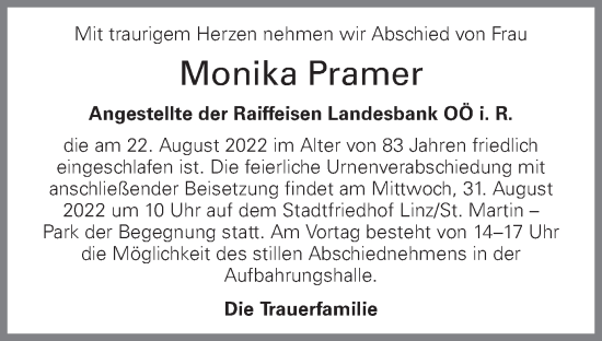 Traueranzeige von Monika Pramer von OÖNachrichten