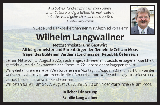 Traueranzeige von Wilhelm Langwallner von OÖNachrichten