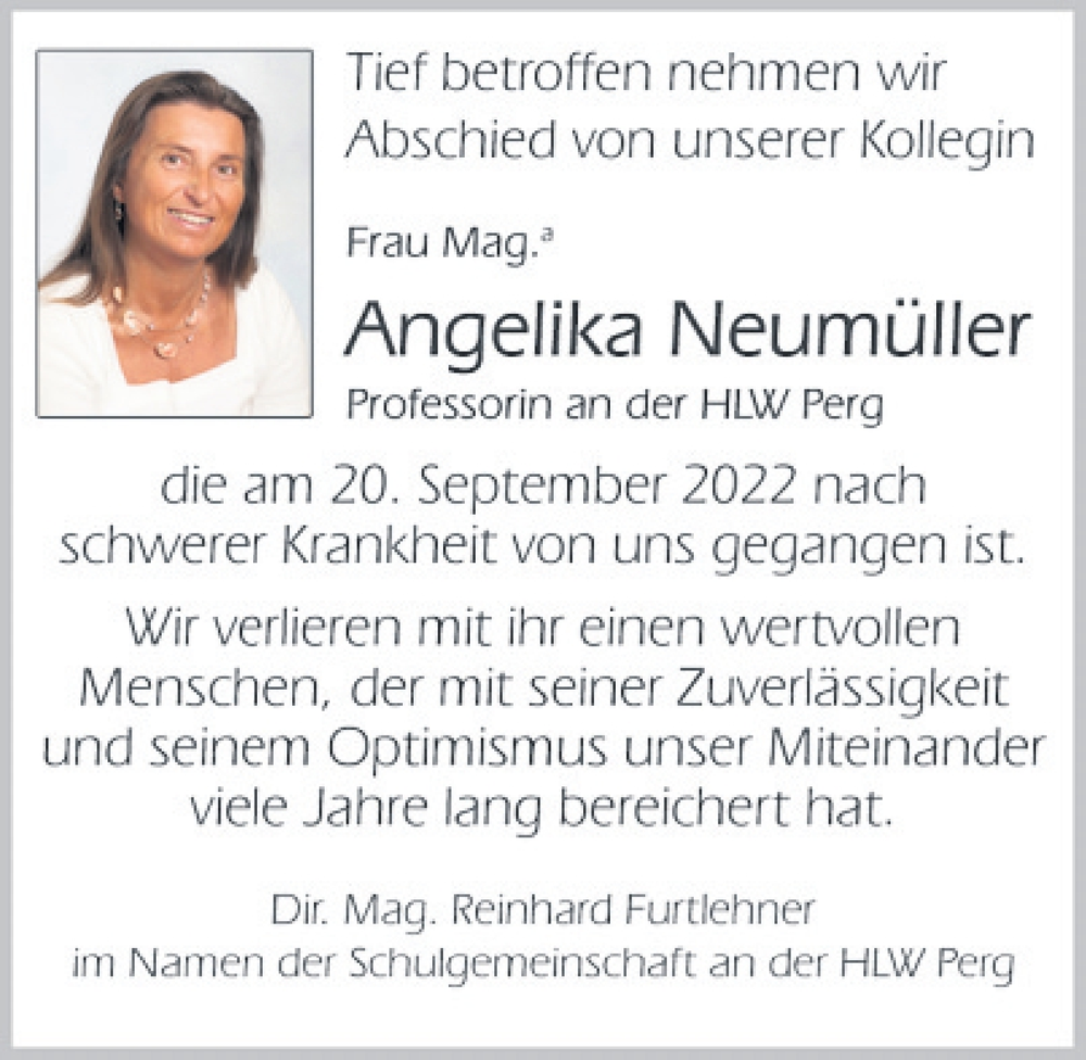  Traueranzeige für Angelika Neumüller vom 24.09.2022 aus OÖNachrichten