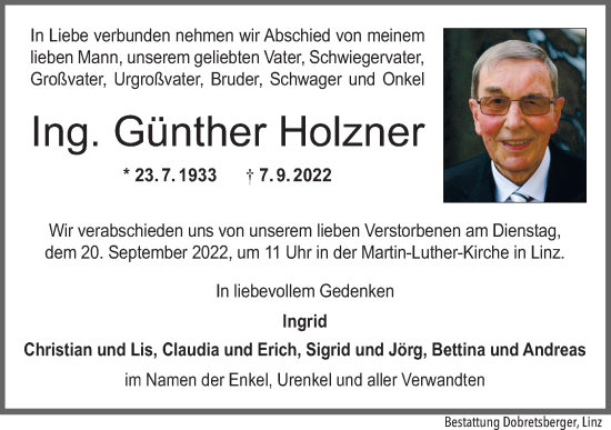 Traueranzeige von Günther Holzner von OÖNachrichten