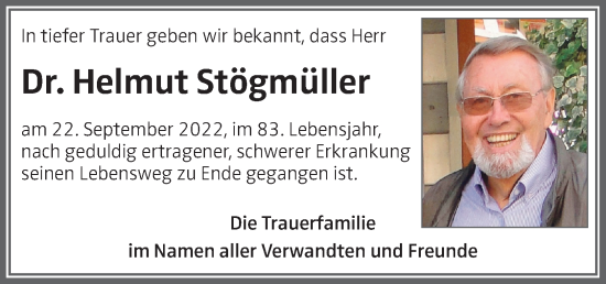 Traueranzeige von Helmut Stögmüller von OÖNachrichten