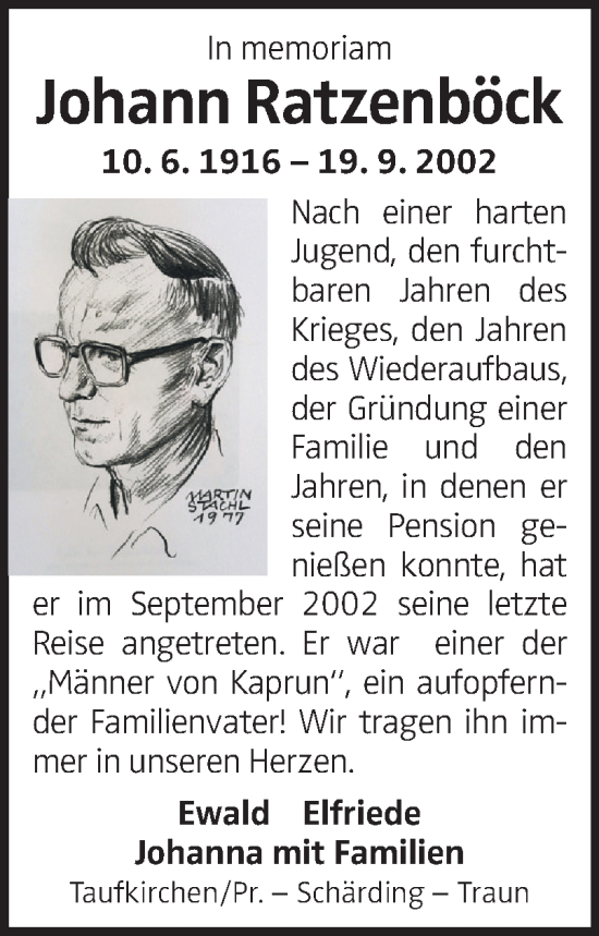 Traueranzeige von Johann Ratzenböck von OÖNachrichten