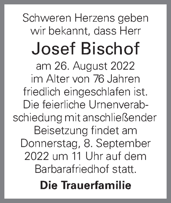 Traueranzeige von Josef Bischof von OÖNachrichten