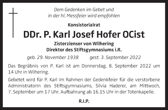 Traueranzeige von Karl Josef Hofer von OÖNachrichten