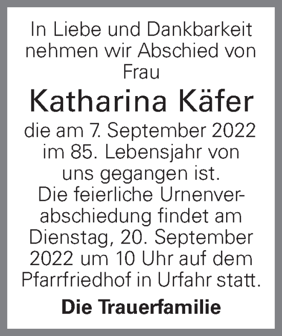 Traueranzeige von Katharina Käfer von OÖNachrichten