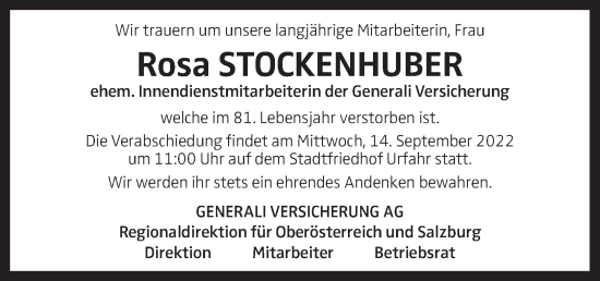 Traueranzeige von Rosa Stockenhuber von OÖNachrichten