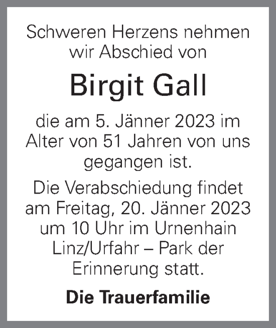 Traueranzeige von Birgit Gall von OÖNachrichten