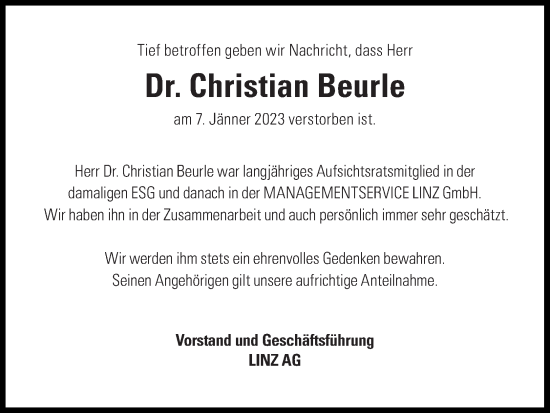 Traueranzeige von Christian Beurle von OÖNachrichten
