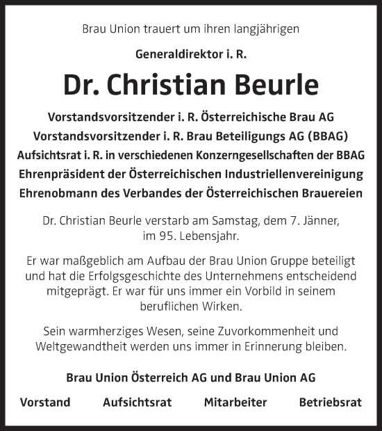 Traueranzeige von Christian Beurle von OÖNachrichten