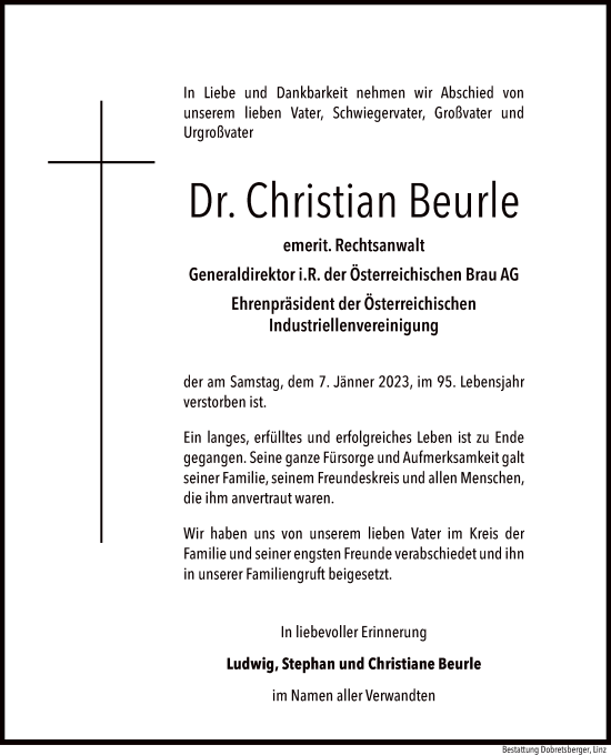 Traueranzeige von Christian Beurle von OÖNachrichten