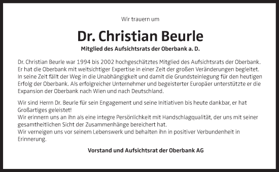 Traueranzeige von Christian Beurle von OÖNachrichten