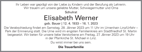 Traueranzeige von Elisabeth Werner von OÖNachrichten