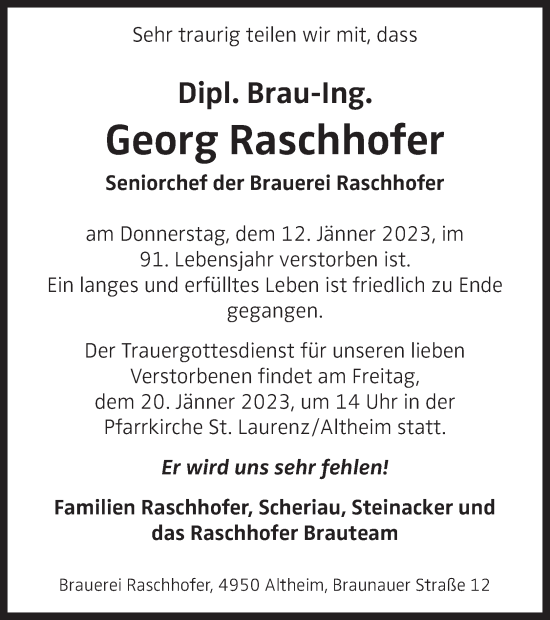 Traueranzeige von Georg Raschhofer von OÖNachrichten