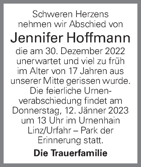 Traueranzeige von Jennifer Hoffmann von OÖNachrichten