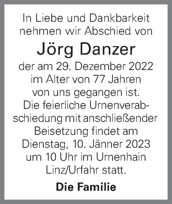 Traueranzeige von Jörg Danzer von OÖNachrichten