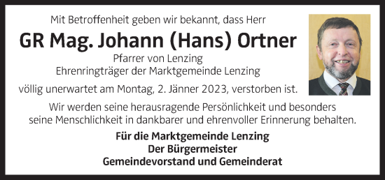 Traueranzeige von Johann Ortner von OÖNachrichten