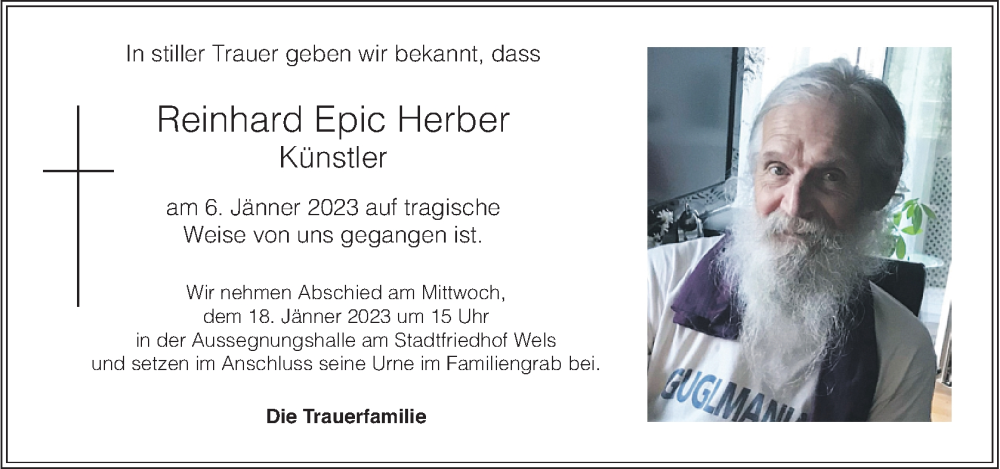  Traueranzeige für Reinhard Epic Herber vom 13.01.2023 aus OÖNachrichten