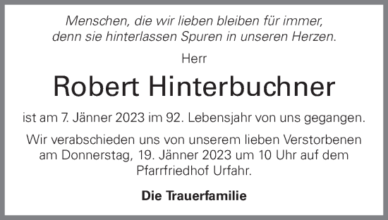 Traueranzeige von Robert Hinterbuchner von OÖNachrichten