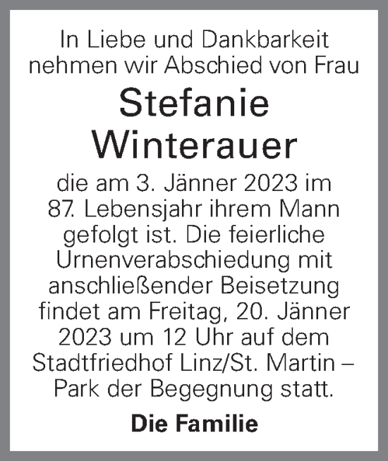 Traueranzeige von Stefanie Winterauer von OÖNachrichten