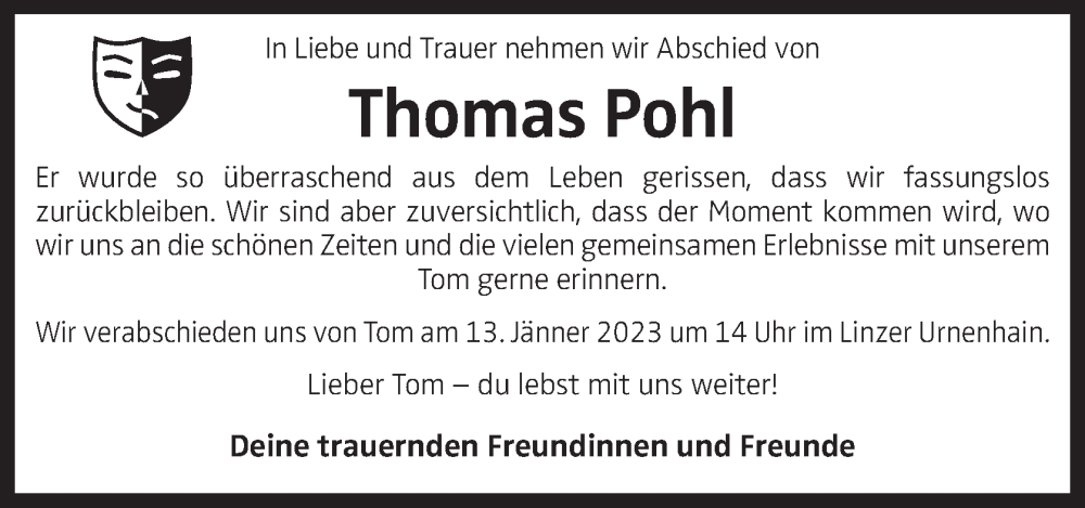  Traueranzeige für Thomas Pohl vom 10.01.2023 aus OÖNachrichten