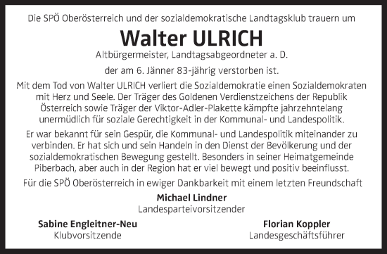 Traueranzeige von Walter Ulrich von OÖNachrichten