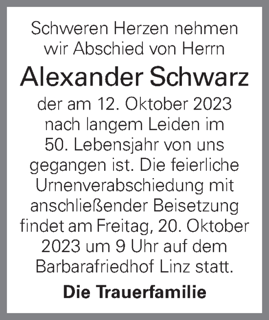 Traueranzeige von Alexander Schwarz von OÖNachrichten
