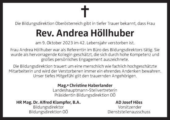 Traueranzeige von Andrea Höllhuber von OÖNachrichten