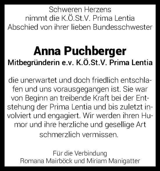 Traueranzeige von Anna Puchberger von OÖNachrichten