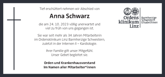 Traueranzeige von Anna Schwarz von OÖNachrichten