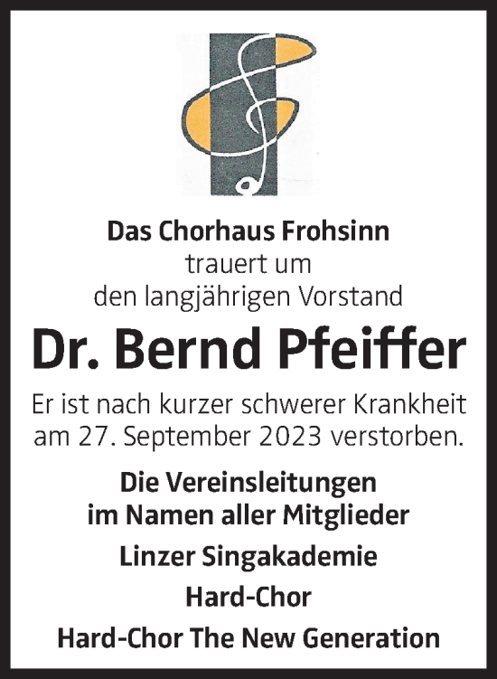 Traueranzeige von Bernd Pfeifer von OÖNachrichten