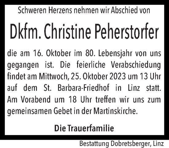 Traueranzeige von Christine Peherstorfer von OÖNachrichten