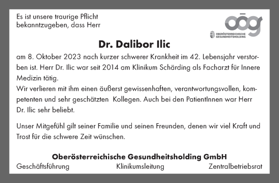 Traueranzeige von Dalibor Ilic von OÖNachrichten