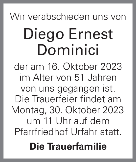 Traueranzeige von Diego Dominici von OÖNachrichten