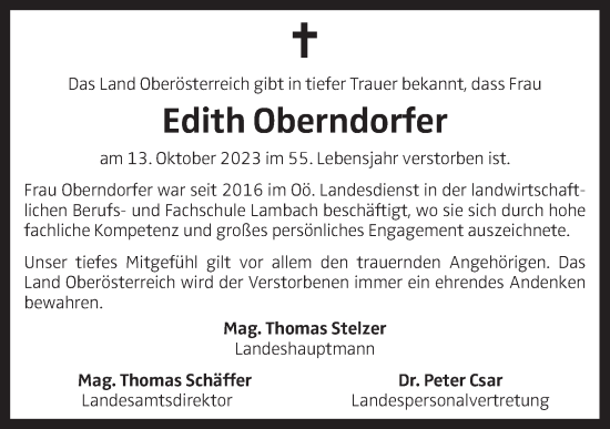 Traueranzeige von Edith Oberndorfer von OÖNachrichten