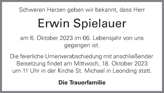 Traueranzeige von Erwin Spielauer von OÖNachrichten