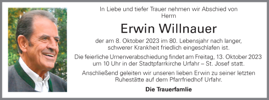 Traueranzeige von Erwin Willnauer von OÖNachrichten