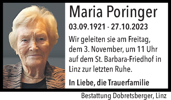 Traueranzeige von Maria Poringer von OÖNachrichten