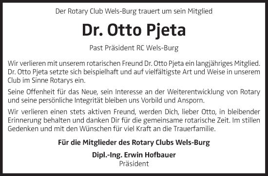 Traueranzeige von Otto Pjeta von OÖNachrichten