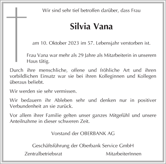 Traueranzeige von Silvia Vana von OÖNachrichten