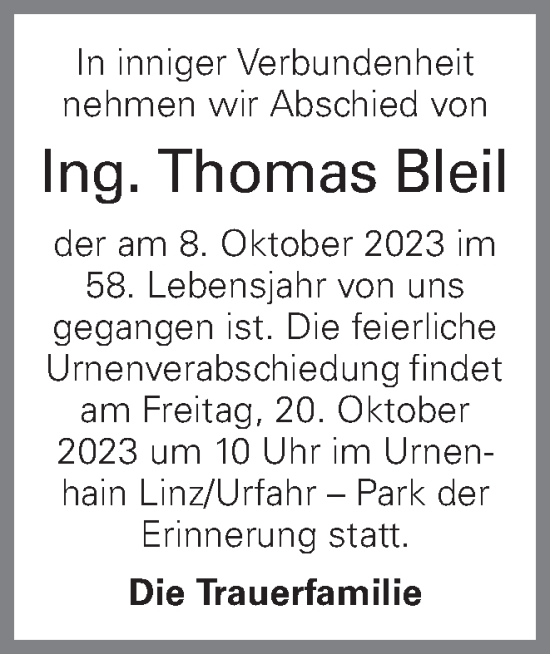 Traueranzeige von Thomas Bleil von OÖNachrichten