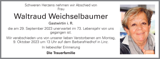 Traueranzeige von Waltraud Weichselbaumer von OÖNachrichten