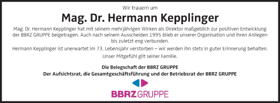 Traueranzeige von Hermann Kepplinger von OÖNachrichten